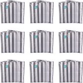 Voordelverpakking: Set van 9 Jumbo Shopper XXL - Boodschappentassen met Rits - Sterke Handvatten - Zwarte&Wit - Opvouwbaar - 55cm x 30cm x 50cm - Plastic - 82 Liter
