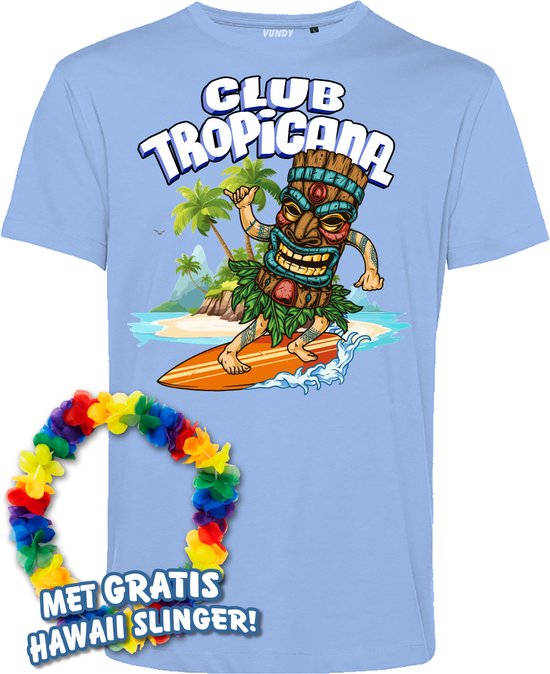 T-shirt Tiki Surfer | Toppers in Concert 2024 | Club Tropicana | Hawaii Shirt | Ibiza Kleding | Lichtblauw | maat M
