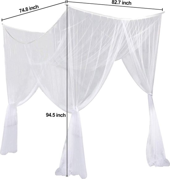 Comtelek Hemelbed gordijnen met 2 stks hemelbed stang, organza stof bruiloft gordijn wit raamdecoratie tule stof per meter transparant voor bedhemel tweepersoonsbed bruiloft trouwboog boho decoratie