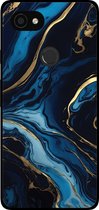 Smartphonica Telefoonhoesje voor Google Pixel 3A met marmer opdruk - TPU backcover case marble design - Goud Blauw / Back Cover geschikt voor Google Pixel 3A