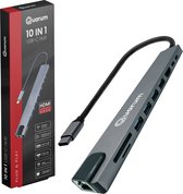 Quarum 10-in-1 USB-C Hub - 4K HDMI, 100W PD, RJ45 Ethernet, USB 3.0, USB-C, SD/TF Kaartlezer - Plug & Play