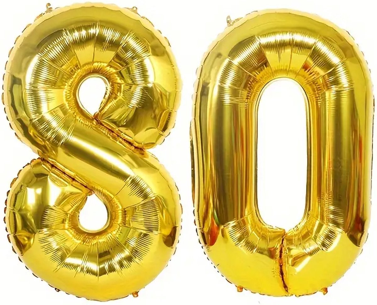 Cijfer ballon set goud 80 jaar verjaardag versiering versieren feest cijferballon 80 cm