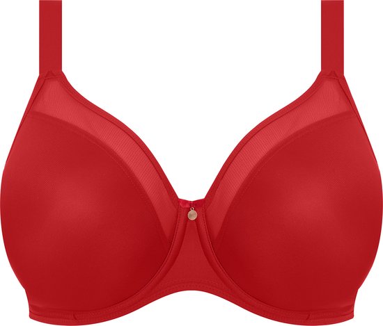 Rode Elomi bh met voorgevormde, niet-gewatteerde cups, mesh details en verstelbare bandjes.