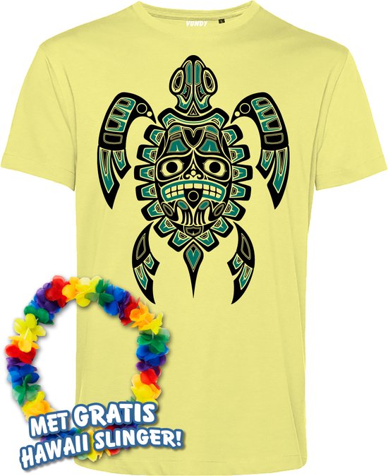 T-shirt Nesian Trible Turtle | Toppers in Concert 2024 | Club Tropicana | Hawaii Shirt | Ibiza Kleding | Lichtgeel | maat XS