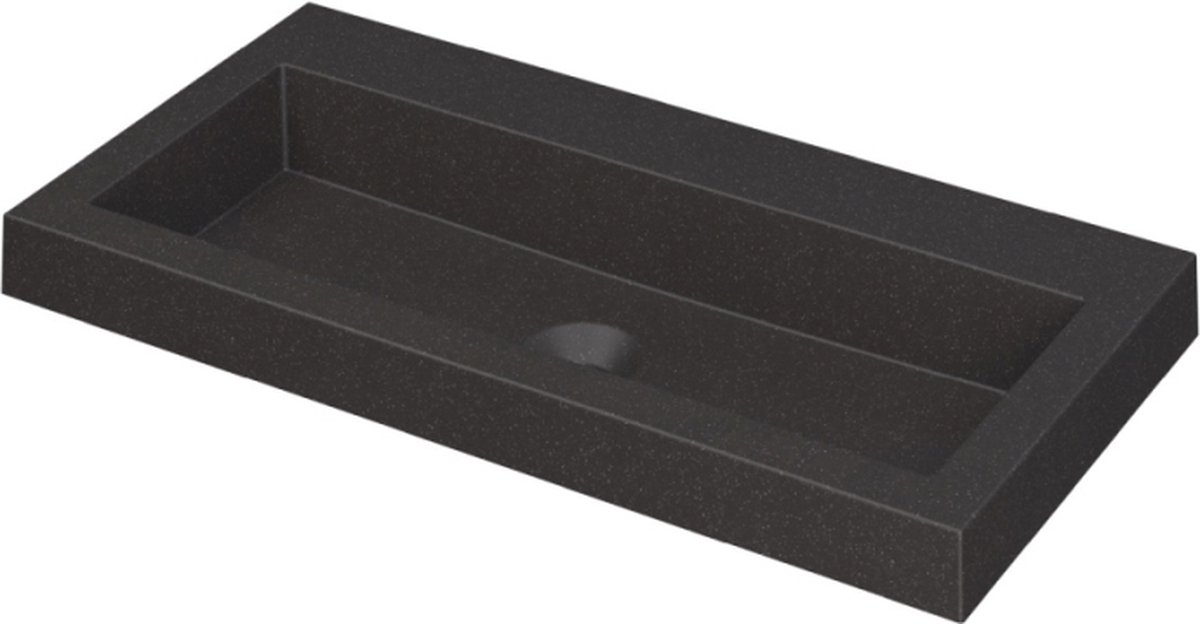 INK Dock wastafel quartz zonder kraangat 80x6x40cm, quartz zwart