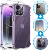 Apple iPhone 14 Pro Max Hoesje Schokbestendig Transparant + 9H Tempered Glass Screen Protector + Camera Protector Transparant 3 in 1 Set