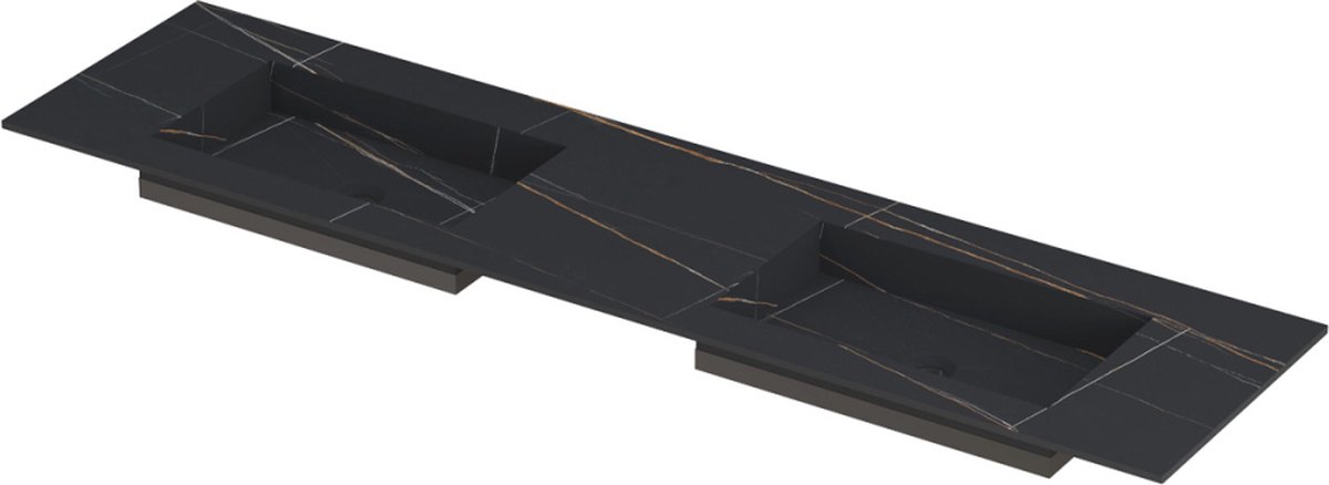 INK Post wastafel in keramische slab met envelop bodem dubbele wasbak zonder kraangat 180x45x1cm, lauren black mat