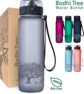 Bodhi Tree Drinkfles 1 Liter - Waterfles Volwassenen - BPA vrij - Sportfles - Bidon 1l - Vaderdag Cadeau - Sports Water Bottle - Grijs