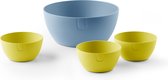UBITE zomerset – bio-based saladeschaal sky blue (XL - Ø 27) + set van 3 bio-based bowls cyber yellow (S - Ø 13) - saladeschaal/saladekom/kom/schaal/bakje/duurzaam