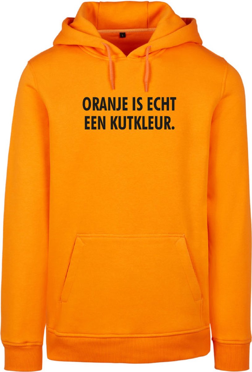 Hoodie oranje XL - V - Oranje is echt een kutkleur - voorkant - soBAD. - Koningsdag - Unisex - Oranje - Voetbal - Nederland
