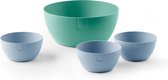 UBITE zomerset – bio-based saladeschaal aquamarine green (XL - Ø 27) + set van 3 bio-based bowls sky blue (S - Ø 13) - saladeschaal/saladekom/kom/schaal/bakje/duurzaam