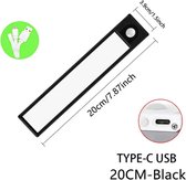 Barre LED SlimBright - Eclairage LED - Détecteur de mouvement PIR - Rechargeable USB - 20 cm de long - Zwart - Armoire - Atelier - Escaliers.