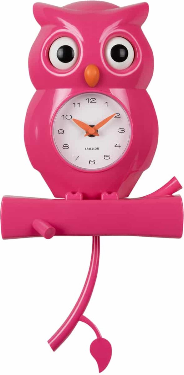 Karlsson Wandklok Owl Pendulum - Roze - 20x8.5x37.5cm - Wandklok Scandinavisch