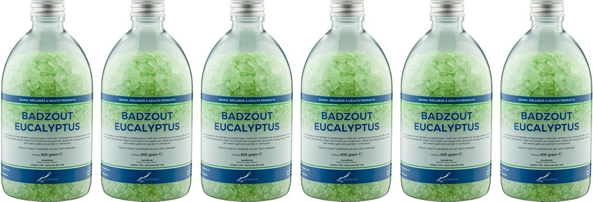 Goedkoopste Badzout Eucalyptus - 600 gram - Fles met aluminium dop - Set van 6 stuks