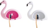 Leuke Flamingo wandgemonteerde tandenborstelhouder voor douche badkamer, 2 stuks roze wit