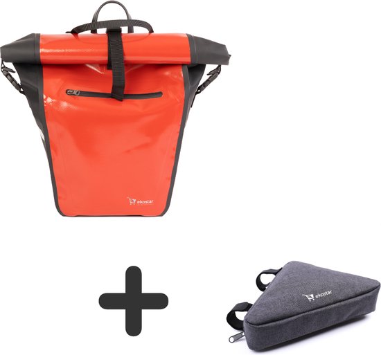 Ekostar online shopping - 2in1 Fietstas - Waterdicht - Rood + Ekostar Frametas - Grijs