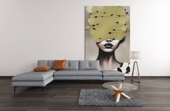 Tableau sur toile - Portrait de femme - Abstrait - Or - Grijs - 60x40 cm