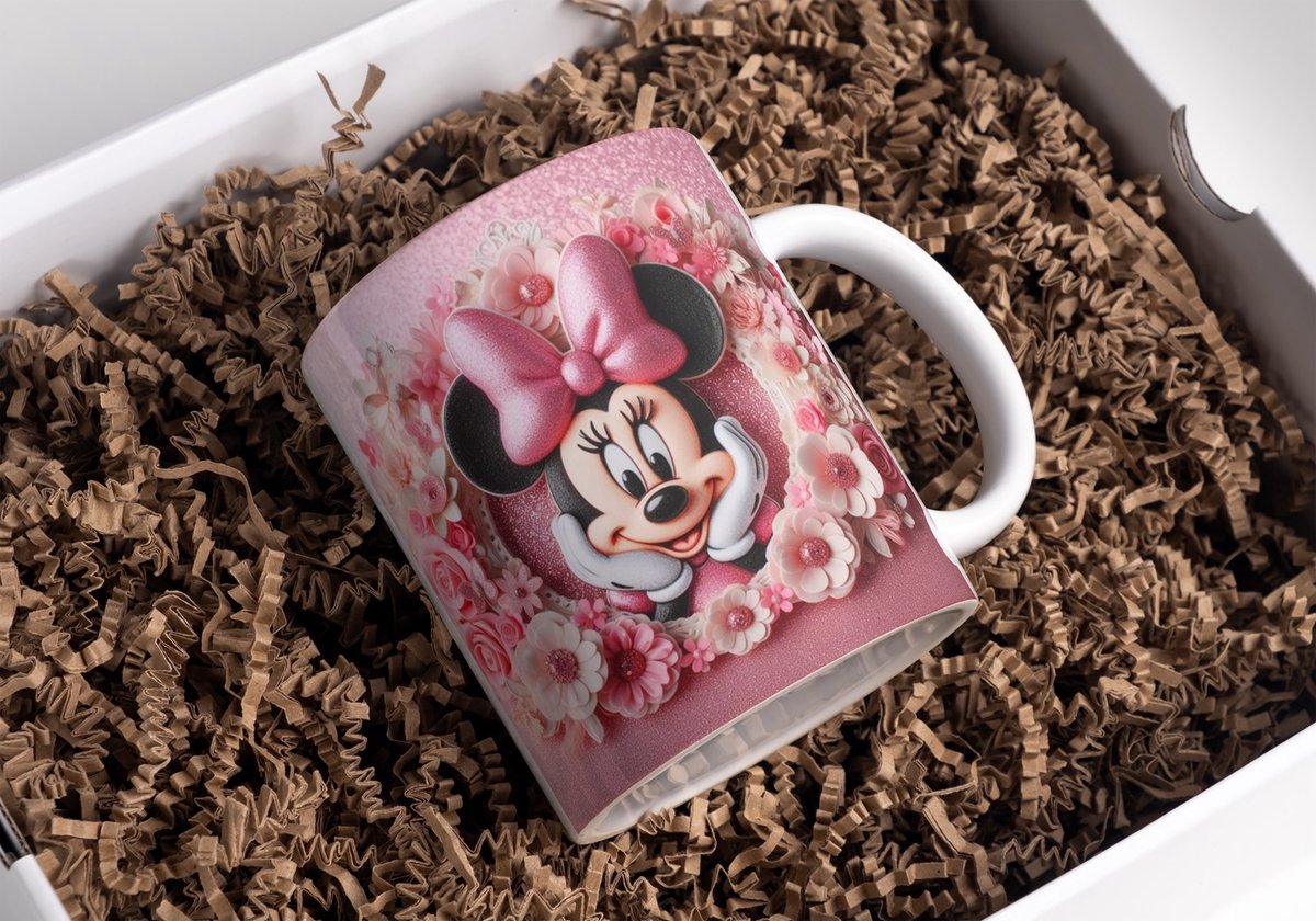 Beker minnie mouse met bloemen roze