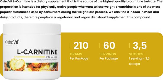 Vetverbranders - L-Carnitine Poeder - 210g - OstroVit Ananas