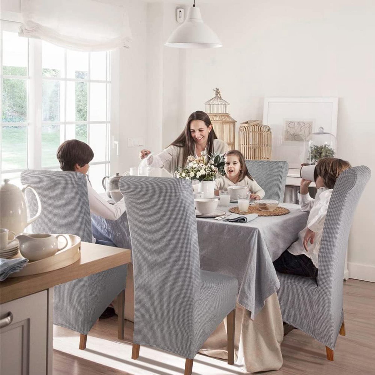 Stretch Stoelhoes Eetstoelhoezen XL Stoelhoezen voor Eetkamerstoel Verwijderbare Wasbare Stoelhoezen voor thuis restaurant hotel Decor (2 Stuks Grijs)-XL