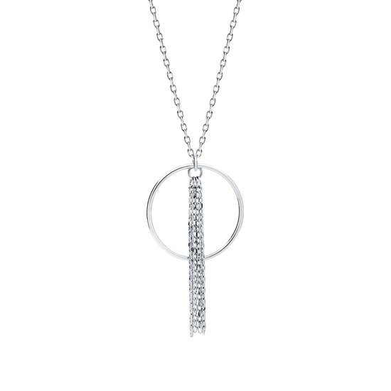 Gerhodineerd zilveren ketting met cirkel en kettingen - Zilveren Dames ketting met Cirkel-hanger - Zilver 925 - Amona Jewelry