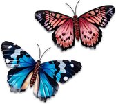 Tuindecoratie vlinders muur set blauw en rood - 45x28 -metaal vlinder - geschilderd