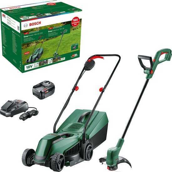 Bosch Tuinapparatuur - 18V ACCU-grasmaaier en grastrimmer set, 1x 4.0 Ah Li-Ion accu, lader 06008B9D02