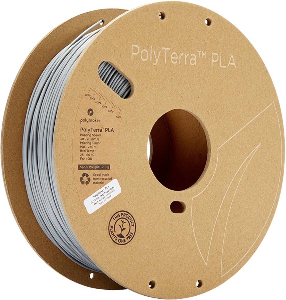 Polymaker Polyterra PLA filament 1.75 mm - 1 kg - Fossiel Grijs — afbeelding 1