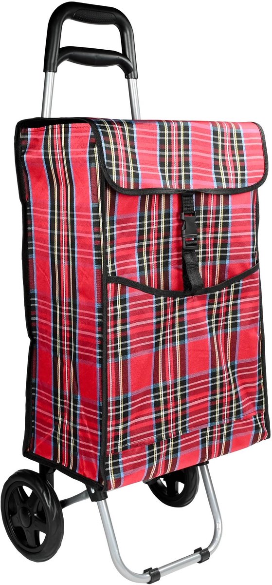 Bol.com Benson Boodschappentrolley - rood/ruit - 92 x 34 x 27 cm - 40 liter aanbieding