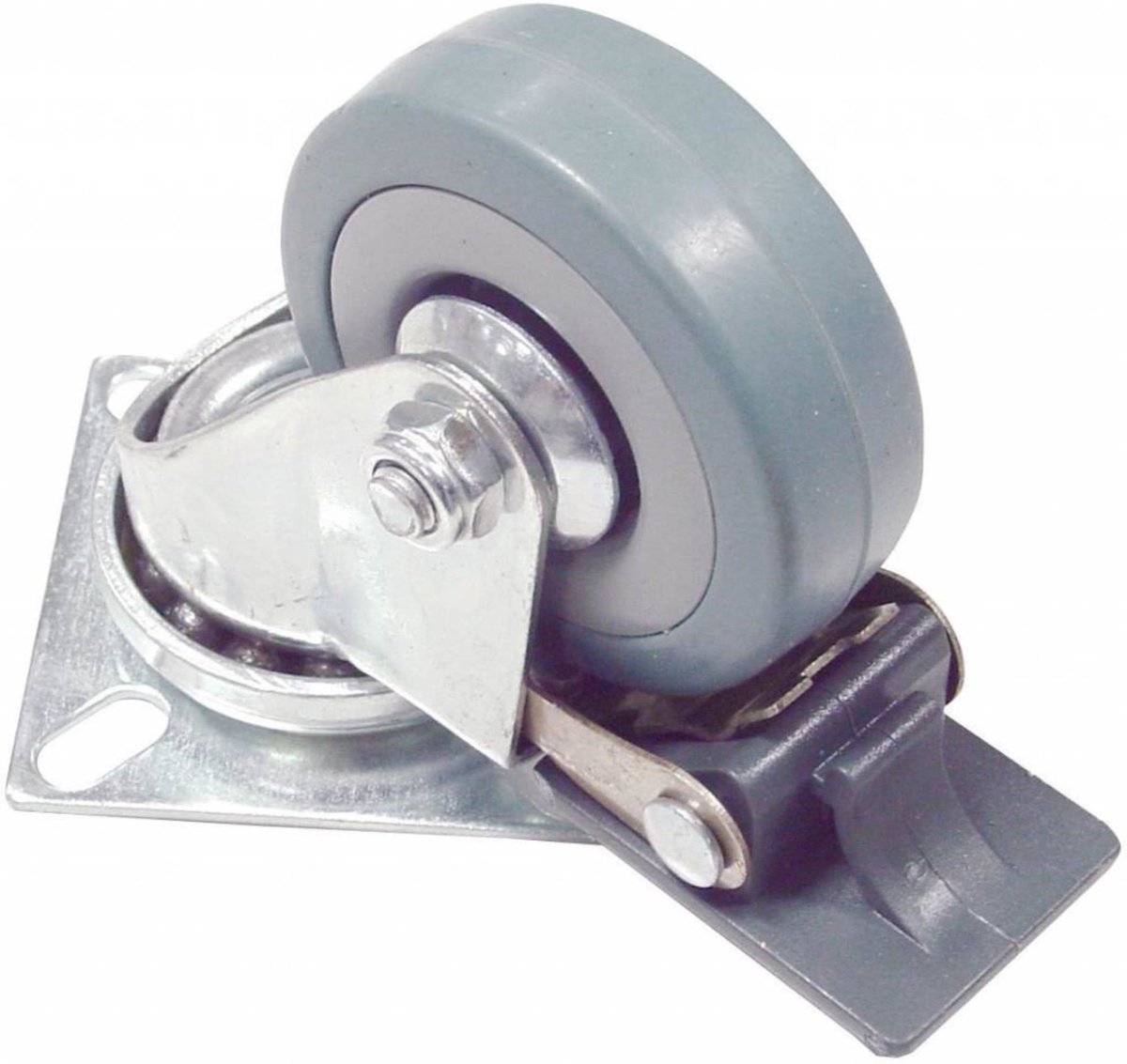 Tooltech Zwenkwiel Ø 50 mm met Rem - Plaatbevestiging - Grijs Rubber - Maximale Belasting 27 kilo
