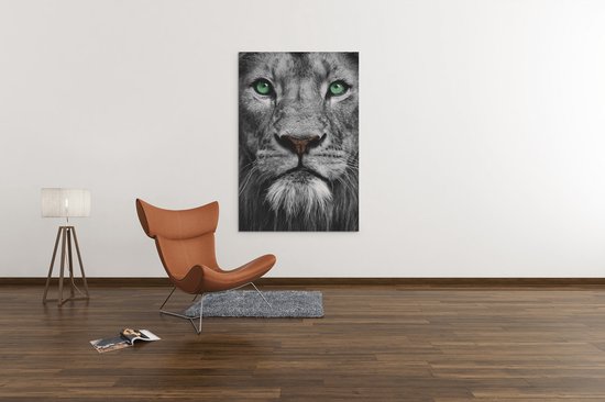 Canvas Schilderij - Wilde Dieren - Leeuw - Grijs - 90x60 cm
