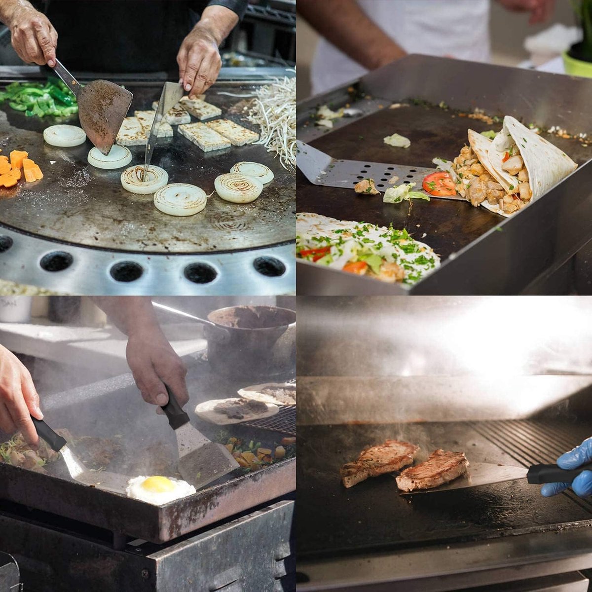 11-delige grillspatel, spatelset, roestvrij staal, accessoireset voor professionele grillplaat, BBQ voor Teppanyaki