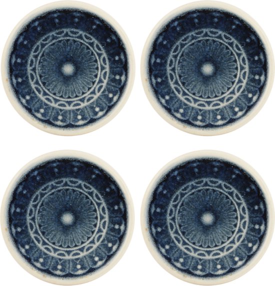 Set van 4 blauw-witte keramische schotelkaarsenhouders D11