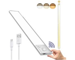 GT Automatische LED verlichting met bewegingssensor - 20CM, USB-C oplaadbaar -Nachtlamp Lamp strip voor in kast, trap, hal, slaapkamer - Zilver led strip nachtlampje. Led verlichting strips, ledverlichting op accu