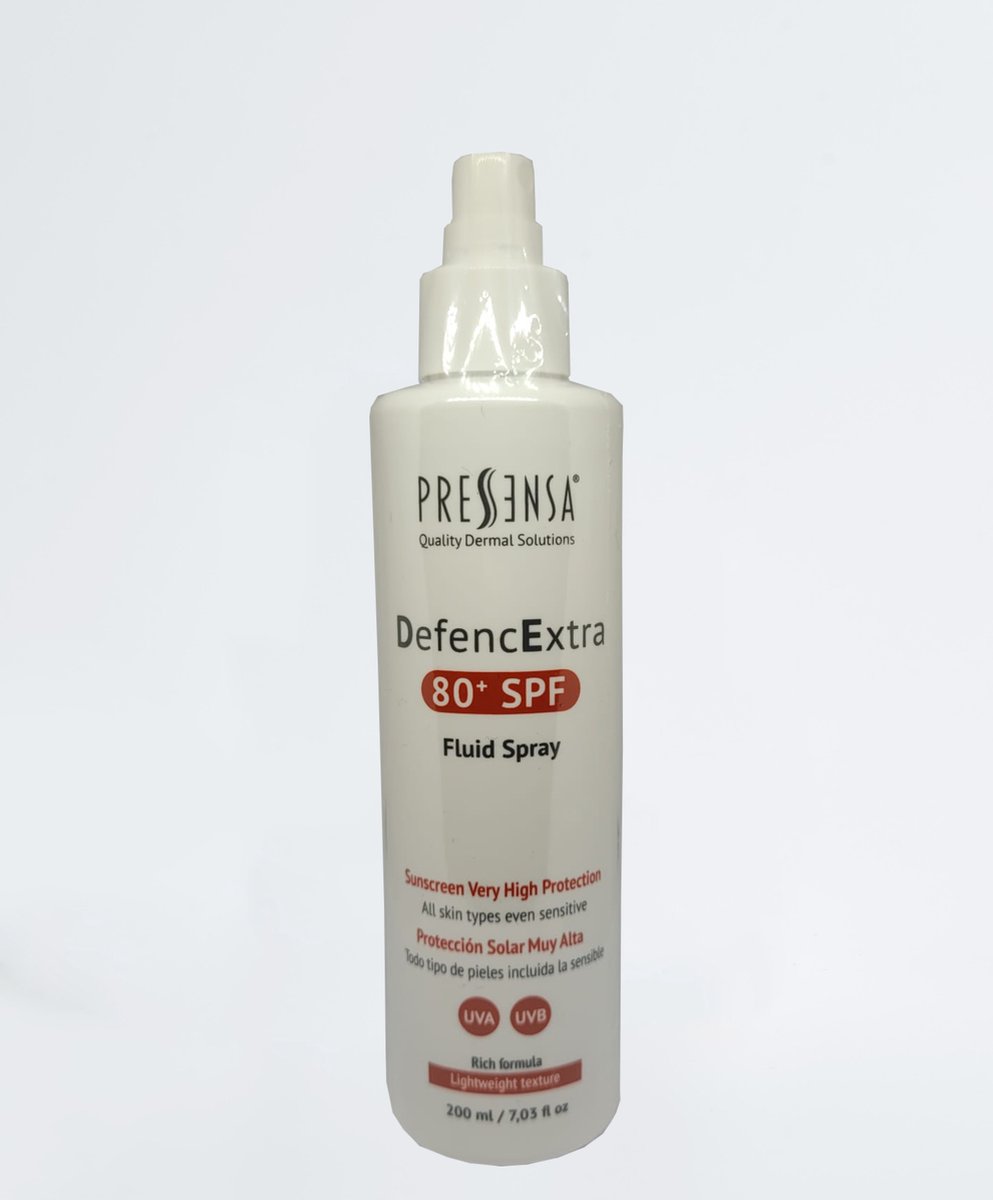 Goedkoopste Pressensa DefencExtra Zonnebrand Fluid Spray SPF 80 - Ultra Hoge Bescherming voor Zee & Bergen, Geschikt voor Alle Huidtypen, Waterbestendig