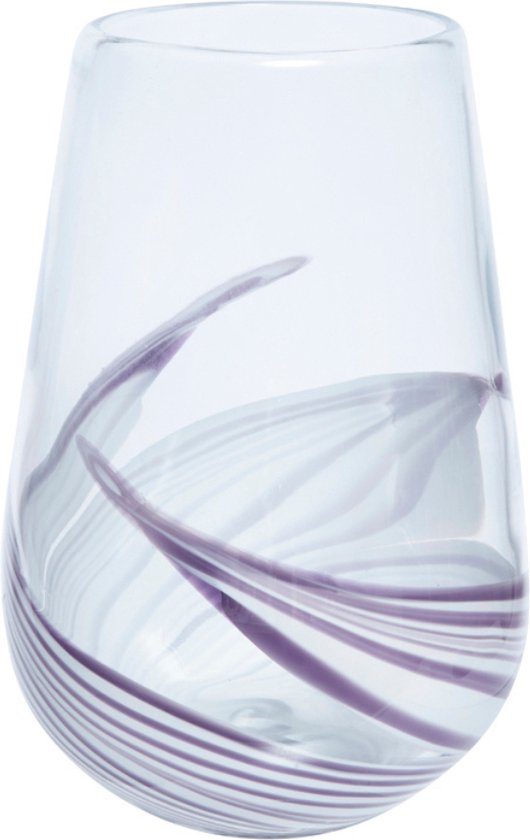 Vase décoratif en verre soufflé violet et transparent H23