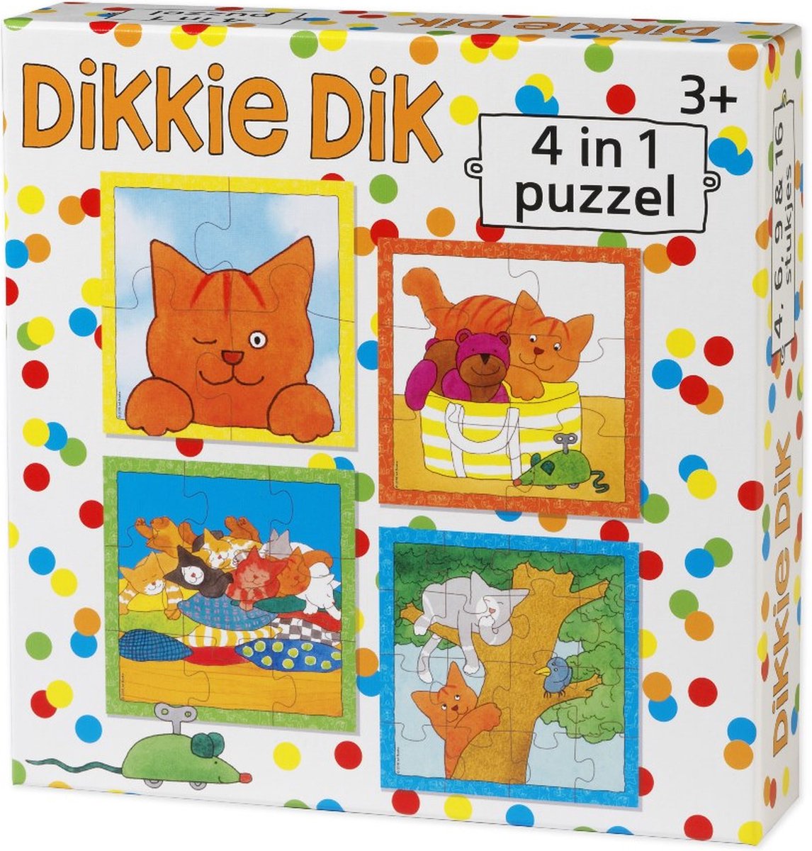 Dikkie Dik puzzel 4 in 1 educatief peuter speelgoed - kinderpuzzel 4x6x9x16 stukjes leren puzzelen - cadeautip puzzel 3 jaar en ouder - Bambolino Toys - Bambolino