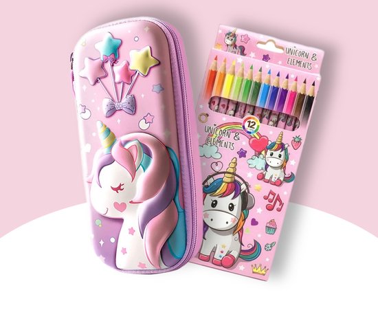 Foto: Etui voor school kleurpotloden 12 stuks pennenzak voor meisjes schoolspullen schooletui eenhoorn unicorn etui organisatie pennenetui met rits kantooraccessoires