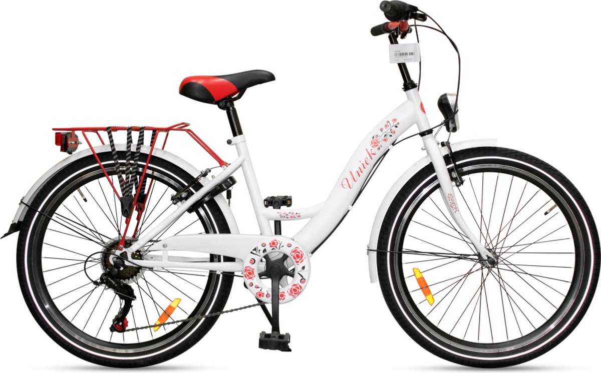 Kinderfiets Uniek 6S 24'' Wit/Rood