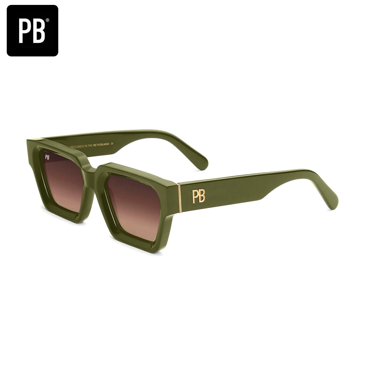 PB Sunglasses - Luxor Olive. - Zonnebril dames en heren - Gepolariseerd - Rechthoekige zonnebril - Olijfgroen - 100% stevig acetaat frame