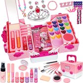 Kinder Make-up Kit - 57 PCS Veilige en Wasbare Make-up voor Kinderen Echte Meisjes Make-up met Cosmetische Case Meisjes Speelgoed Leeftijd 4-12 Prinses Speelgoed (Roze)