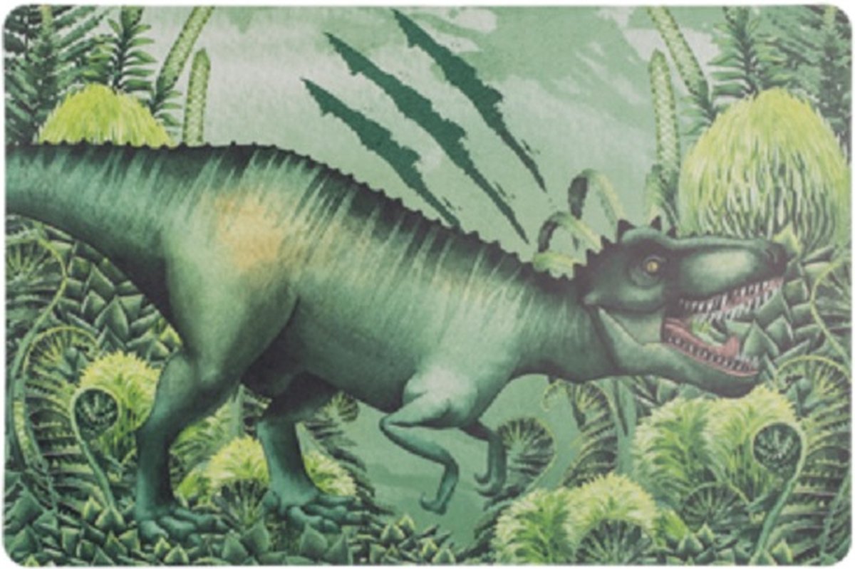 Deze Dinosaurus hoort erbij en wil je graag hebben! Geplastificeerd en circa 43,5 x 28,5cm. Te gebruiken als placemat en ook erg leuk om als een soort schilderij op te hangen. Voor uzelf of als cadeau.