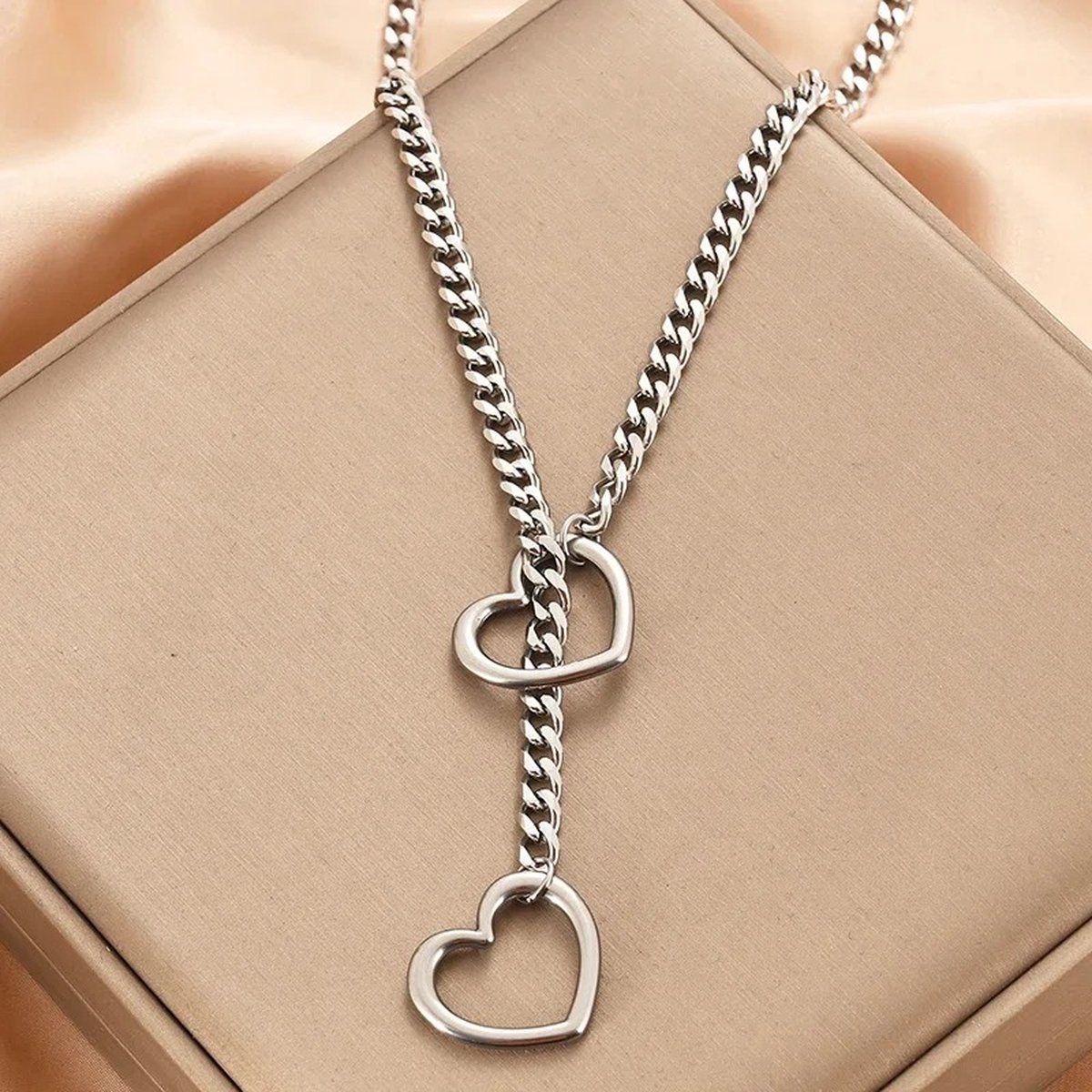 Slip Ketting 65cm voor Vrouwen - Verstelbare RVS Cuban Lange Ketting Sieraden - Sliplijn - Sliphalsband - Slipriem