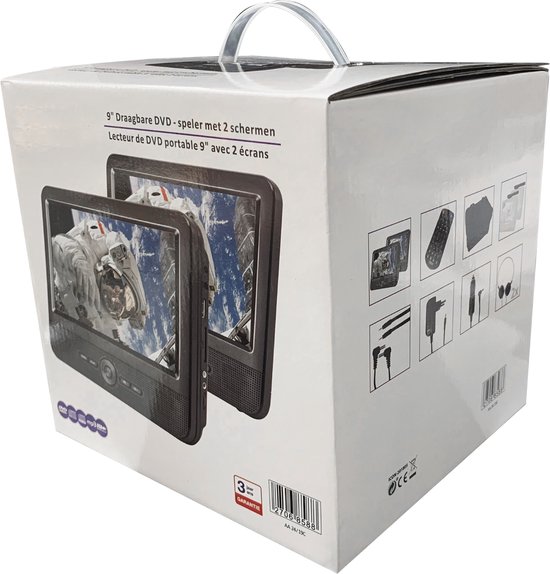 ICON - Draagbare dvd-speler auto - 9 inch - 2 schermen - USB - incl. Montagebeugels - Mini hoofdtelefoons - Reistas — afbeelding 3