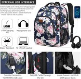 Damesrugzak, tienerrugzak met 17,3 "laptopvak, USB-schooltas voor schoolwerk, reizen, universitaire studies, waterdicht, roze