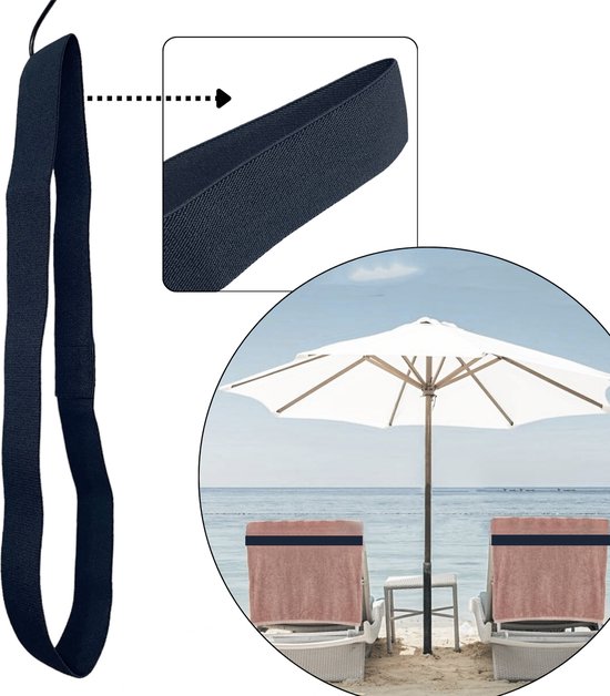 Strandhanddoek elastiek band - kleur: Donkerblauw - elastisch - rekbaar van 45 tm 70cm / ligbed elastiek band - beach towel strap