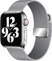 Apple Watch Bandje - Geschikt voor Apple Watch 42/44/45/49 mm - Geschikt voor Apple Watch 1-9 / SE / Ultra (42/44/45/49 mm) - Horlogeband Met Magneetsluiting - Milanese Metalen Band - Magnetisch Verstelbare Band - Zilver