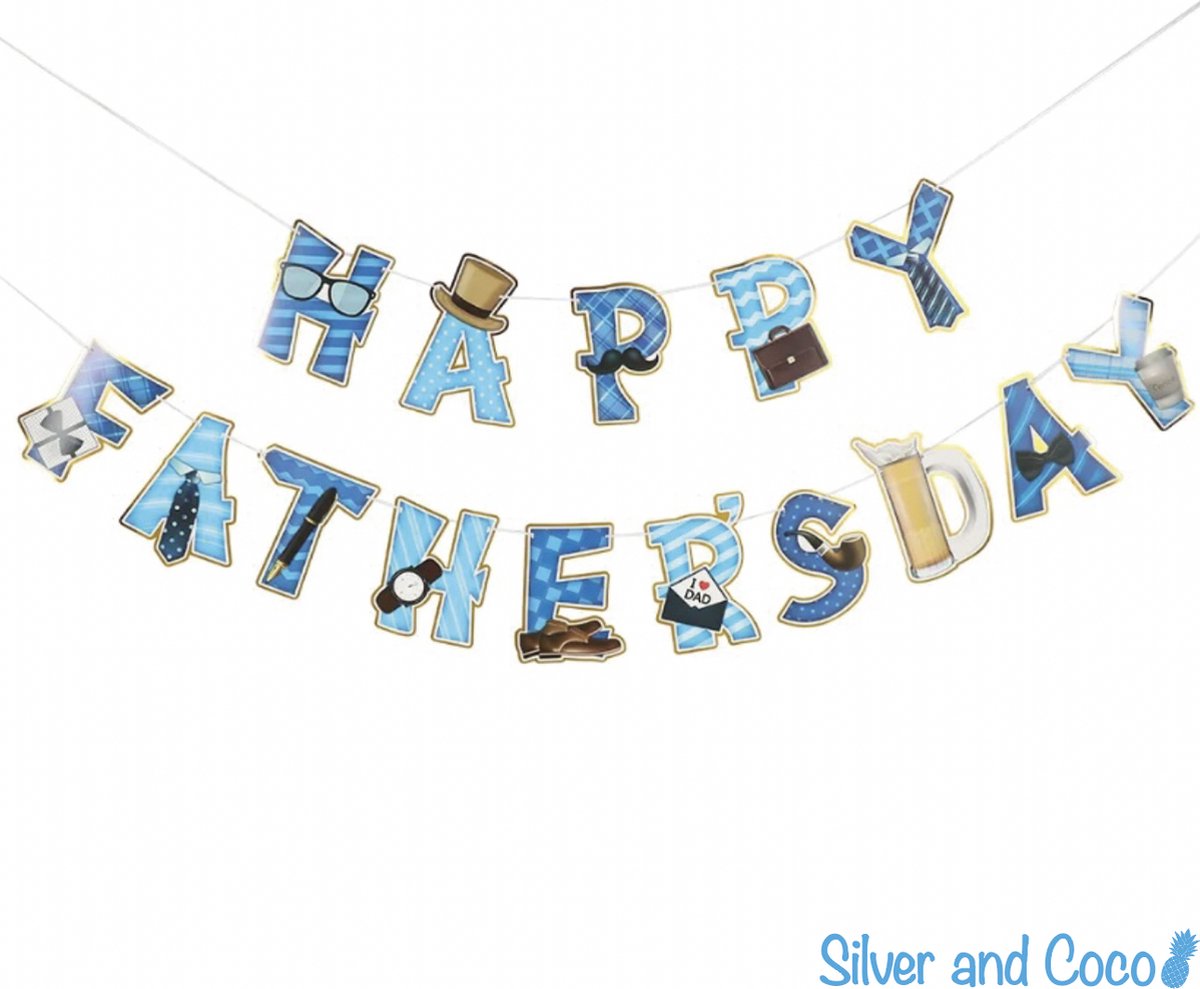 SilverAndCoco® - Vaderdag Versiering Slinger | Verjaardag Decoratie Vlaggenlijn Pakket | Helium Party Feest Slingers Cadeau voor - Vader / Dad / Liefste Papa