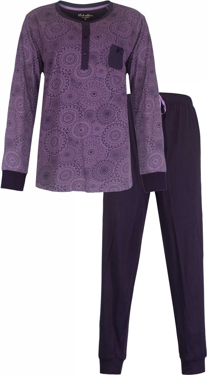 Medaillon Dames Pyjama - Katoen - Polo Sluiting - Paars