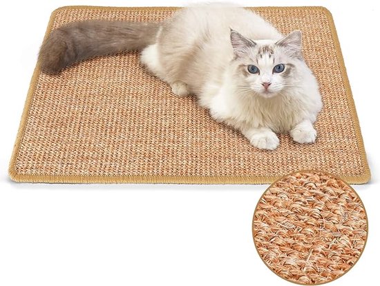 Foto: Kattenkrabmat 60 x 40 cm natuurlijke sisal krabmatten voor katten horizontale krabmat voor katten beschermt tapijten en banken beige